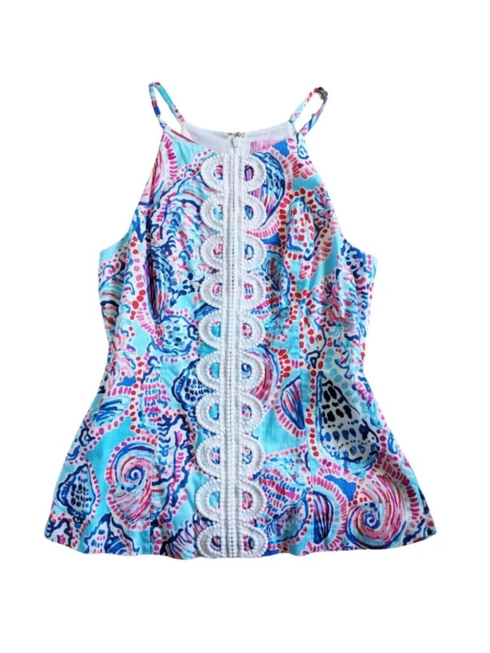 Lilly Pulitzer ANNABELLE Halter Top SHELL ME ABOUT IT Multi Blue White Lace 2